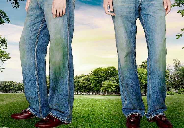 Grass-stained jeans by Gucci