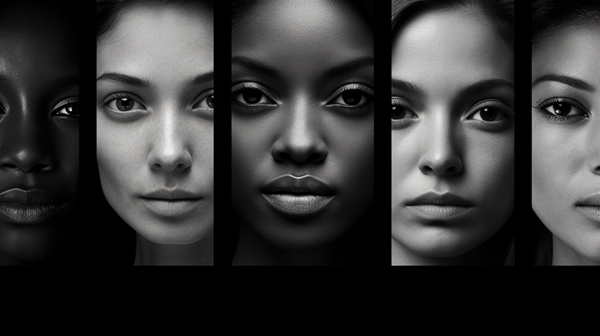 Collage of black-white pictures of female faces